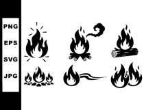 Fire flame icons set with campfire bonfire and burning log Product Image 1