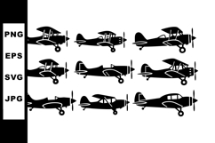 Vintage biplane and monoplane silhouettes collection in Product Image 1