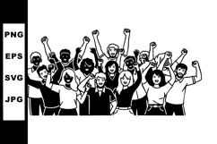 Group of diverse people cheering with raised fists in Product Image 1