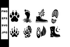 Animal and human footprints with shoe prints and winged Product Image 1