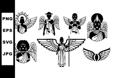 Black angel icons with wings and halos vector set for Product Image 1