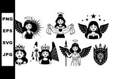 Angel wings halo crown icons set with sun star shield and Product Image 1