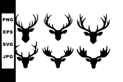 Deer head silhouettes with large antlers vector set for Product Image 1