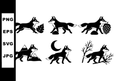 Wolf silhouette vector set with nature elements including Product Image 1
