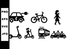 Sustainable urban transport icons including electric car, Product Image 1