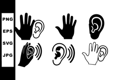 Hearing and listening icons with hands representing sound Product Image 1
