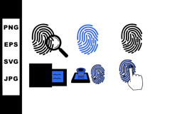 Fingerprint icon set with magnifying glass and ink pad for Product Image 1