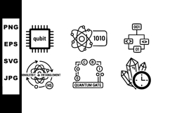 Quantum computing icons set with qubit chip quantum gate Product Image 1