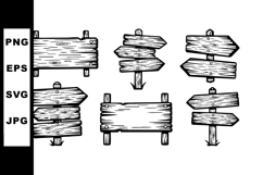 Rustic wooden signposts and directional signs vector set Product Image 1