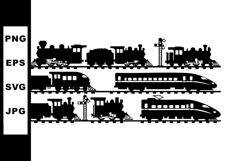 Vintage and modern train silhouettes showing steam and Product Image 1