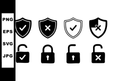 Security and Privacy Icon Set with Lock and Shield Symbols Product Image 1