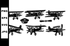 Vintage biplane airplane set with pilot cap and propeller Product Image 1