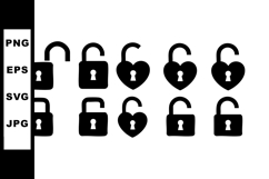 Set of unlocked and locked padlock icons with heart shapes Product Image 1
