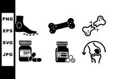 Bone health and joint care icons with pills and capsules Product Image 1