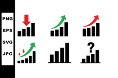 Set of six vector bar chart icons with arrows indicating Product Image 1