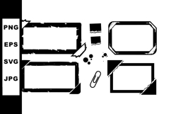 Grunge style rectangular frames with paper clip and ink spla Product Image 1