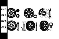 Car wheels and automotive repair tools vector illustration s Product Image 1