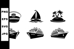 Nautical-themed vector set featuring captain hat, sailboat, Product Image 1