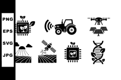 Smart agriculture technology icons with drone tractor satell Product Image 1