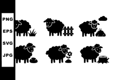 Black sheep vector set with natural elements grass fence flo Product Image 1