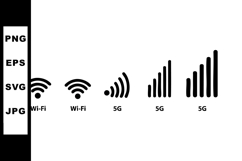 Wi-Fi and 5G Network Signal Strength Bars Vector Icons Showi Product Image 1