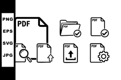 PDF document icons set with magnifying glass upload gear che Product Image 1
