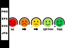 Colorful emotional faces from sad to happy with arrows showi Product Image 1