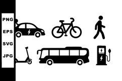 Electric vehicle icons including car, bicycle, scooter, bus, Product Image 1