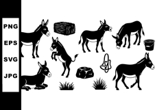 Donkey vector set with various poses and farm elements inclu Product Image 1