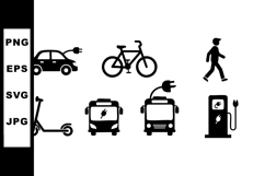 Electric transportation icons including car bicycle pedestri Product Image 1