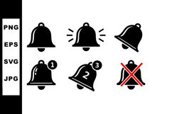 Notification bell icon set with alert badges and muted symbo Product Image 1