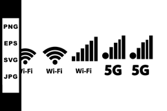 Wi-Fi and 5G Signal Strength Icons Vector Graphic Design Set Product Image 1