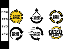 Cash back arrows cycle icons set with yellow and black desig Product Image 1