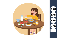 Little girl enjoying breakfast with watermelon milk cereal a Product Image 1