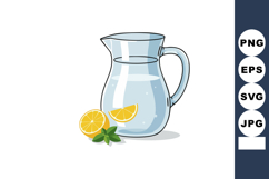 Clear glass pitcher with lemon slices and green leaves vecto Product Image 1