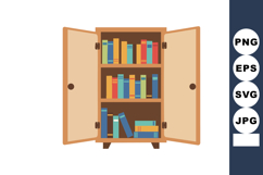 Wooden bookshelf with colorful books inside open cabinet vec Product Image 1