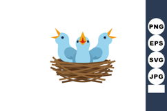 Blue baby birds sitting in brown nest singing with open beak Product Image 1
