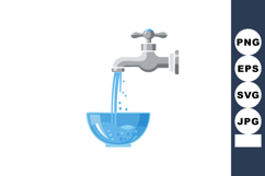 Water tap pouring clean water into bowl vector illustration Product Image 1