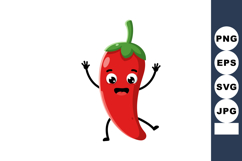 Red chili pepper cartoon character with green stem smiling a Product Image 1