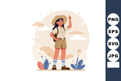 Girl explorer with hat and backpack standing confidently out Product Image 1