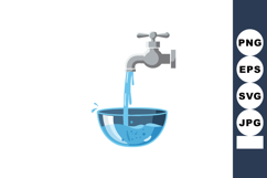 Water Tap Pouring Water into Blue Glass Bowl Clean Flow Illu Product Image 1