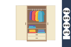 Wardrobe with colorful hanging shirts and folded clothes org Product Image 1