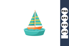 Toy sailboat with striped sails floating in small blue basin Product Image 1