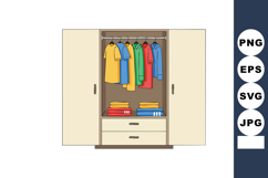 Wardrobe with colorful hanging shirts and folded clothes org Product Image 1