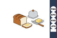 Bread loaf sliced with butter and butter knife vector illust Product Image 1