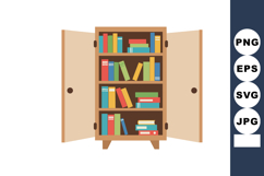 Open wooden bookshelf filled with colorful books vector illu Product Image 1