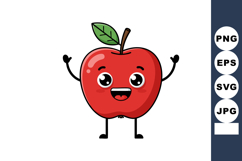 Red apple cartoon character with happy face and green leaf v Product Image 1