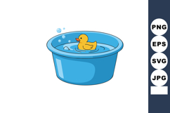 Yellow rubber duck floating in blue basin with water bubbles Product Image 1