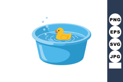Yellow rubber duck floating in blue water basin vector illus Product Image 1