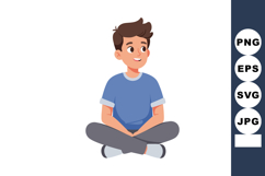 Boy sitting cross-legged in blue t-shirt casual style vector Product Image 1